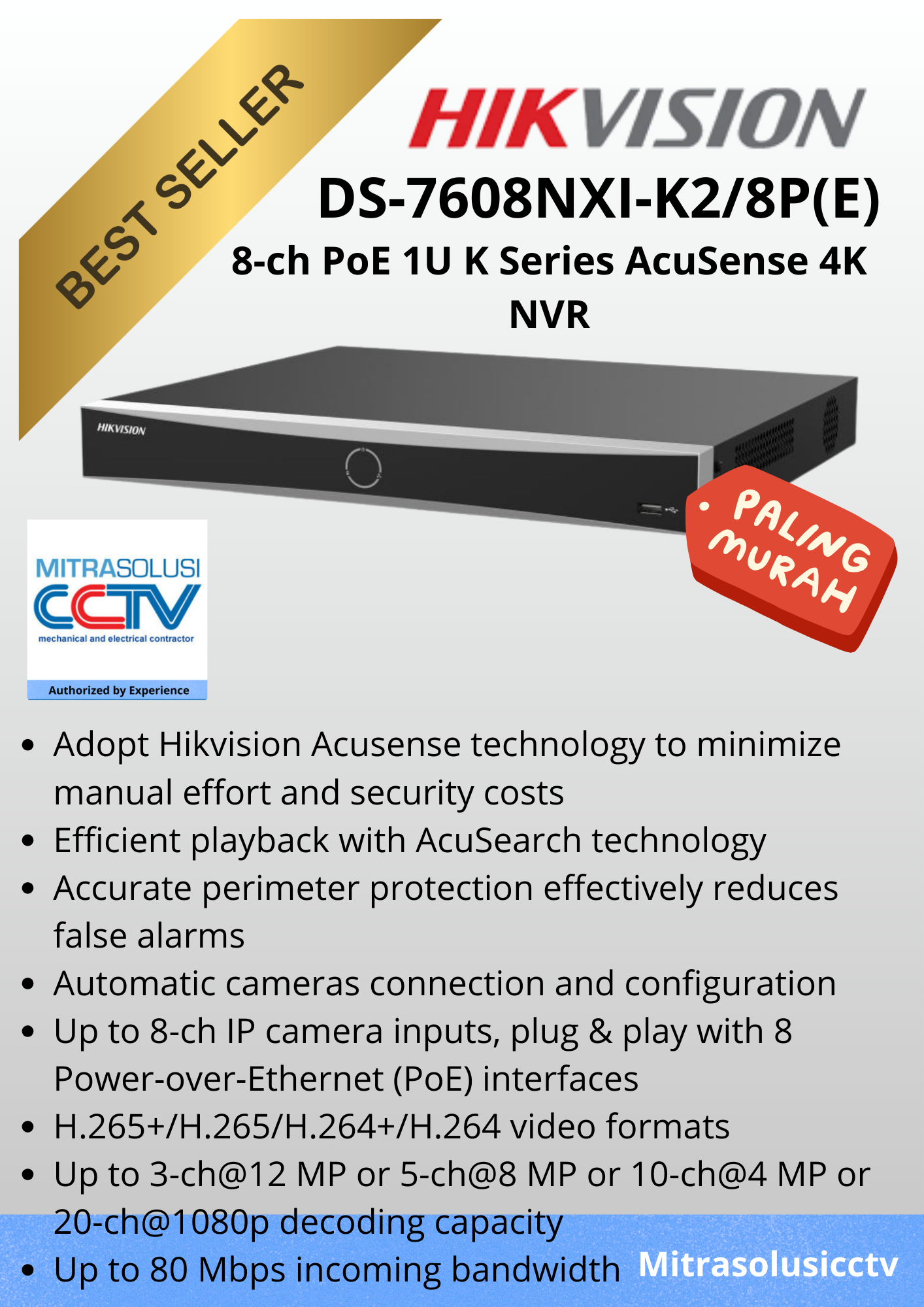 NVR Hikvision DS-7608NXI-K2/8P(E)