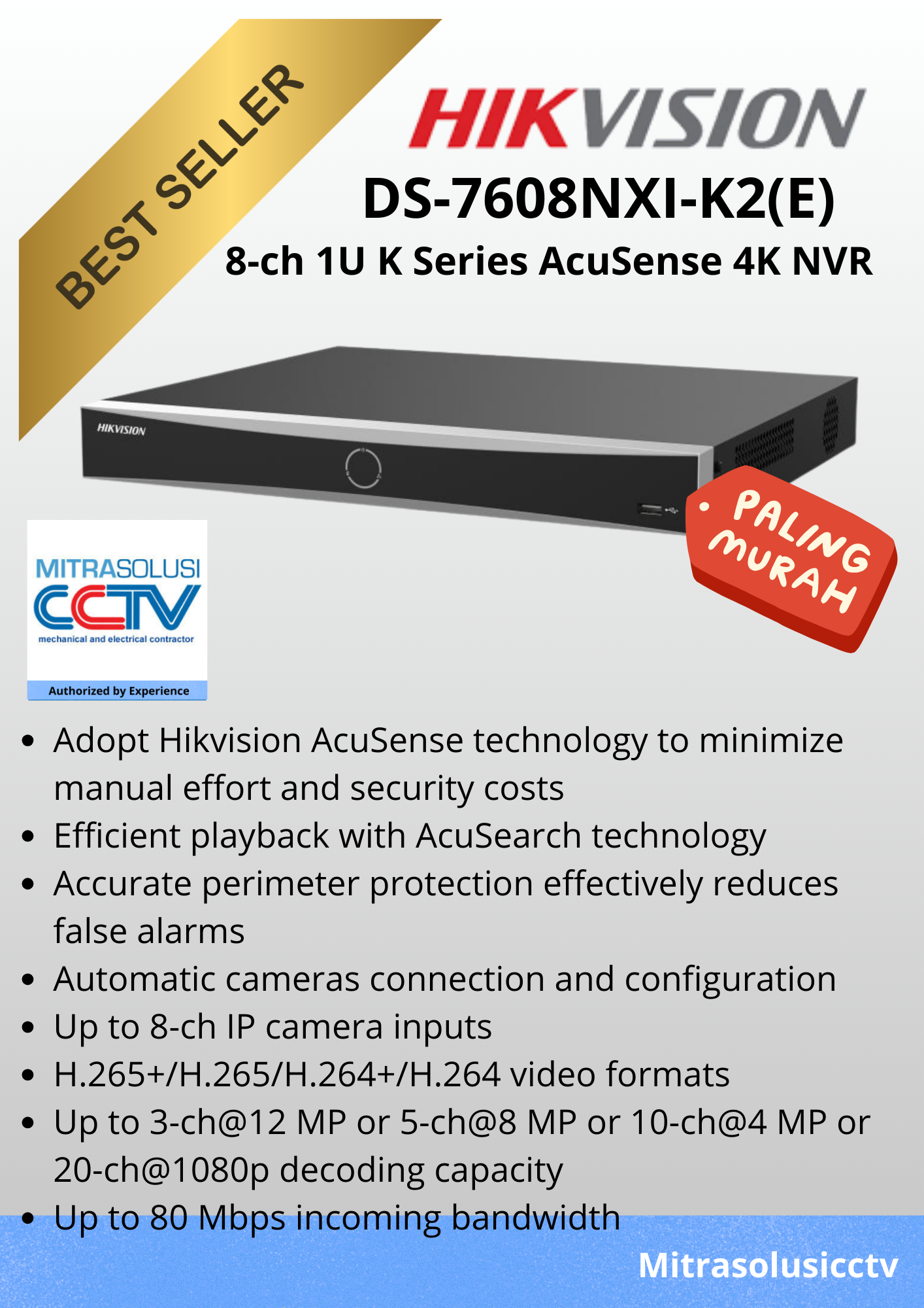 NVR Hikvision DS-7608NXI-K2(E)